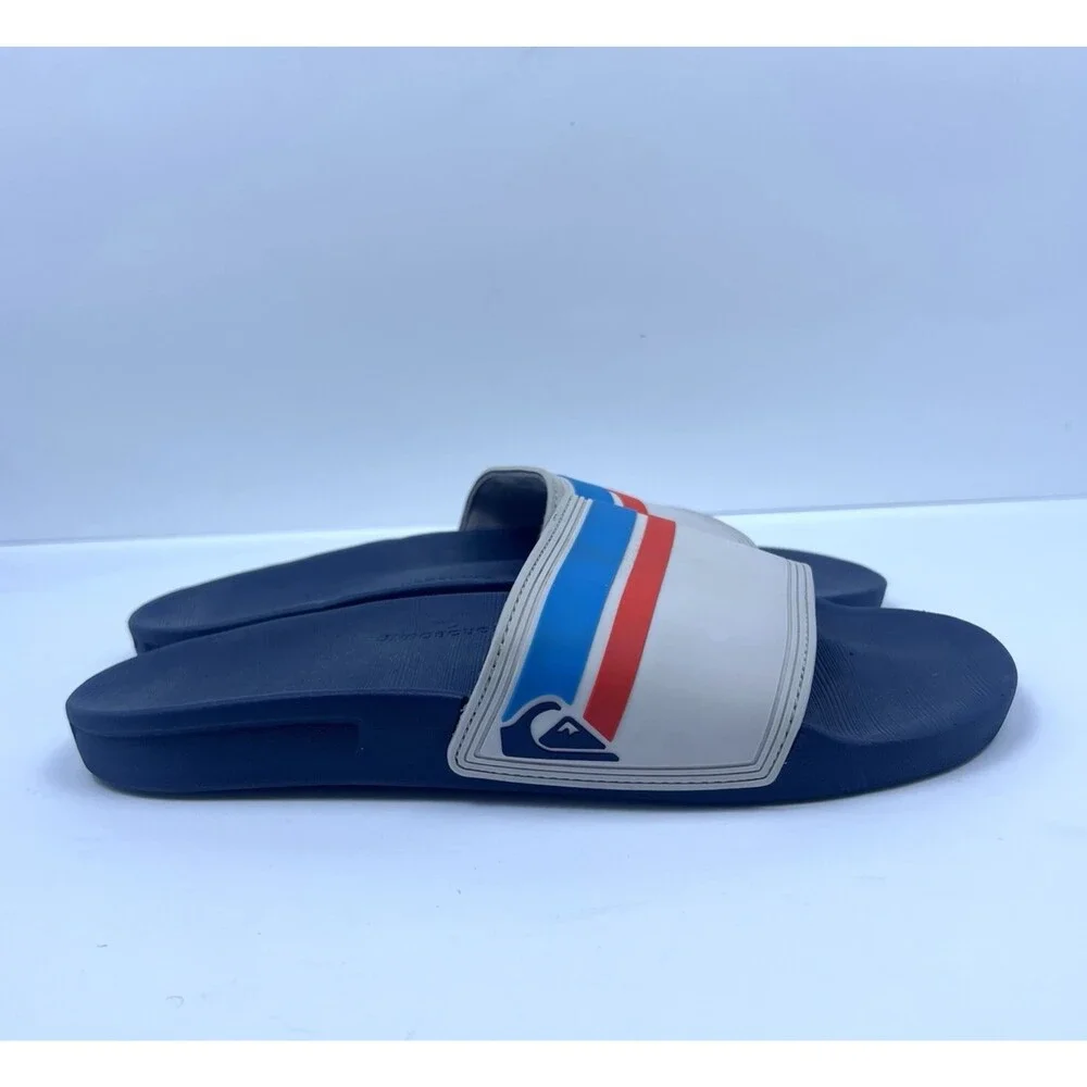 Quiksilver Men's Slide Sandals Blue Red Grey Hydrobound Recovery Size 10/11